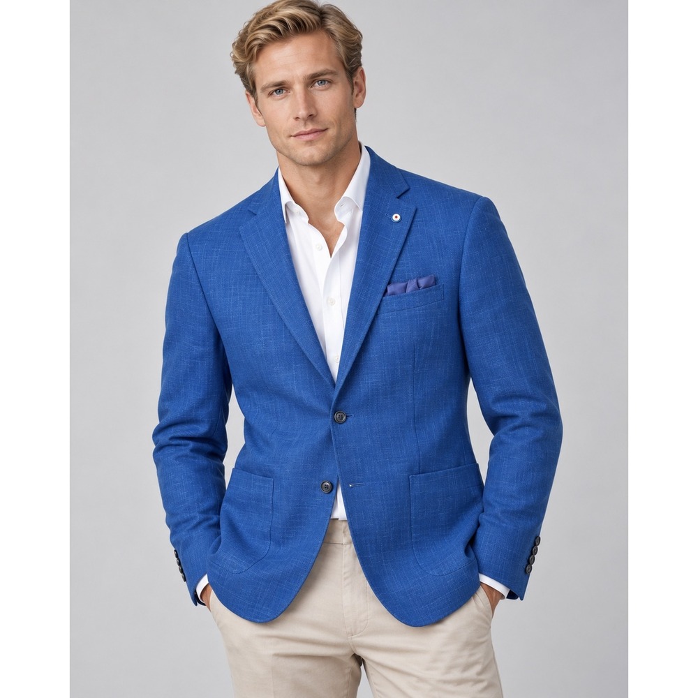 Ben Sherman Mens 40L Blue Textured Two Button Blazer Jacket NWOT